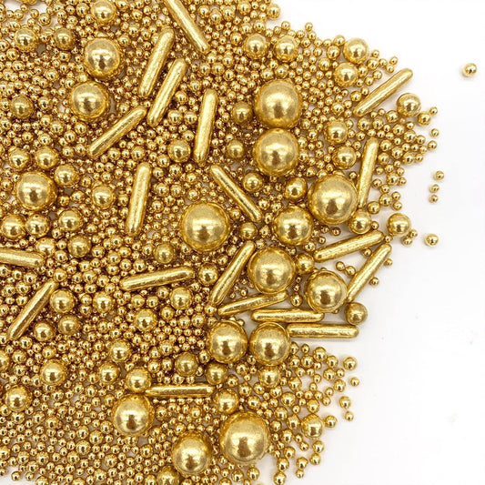Sprinkles Gold Pearl Sugar Candy Mix Size, Nut Free, Baking Cake Decorations Cupcake Toppers Cookie Decorating Ice Cream Celebrations Shaker Jar Wedding Shower Party (120g/4.2oz）