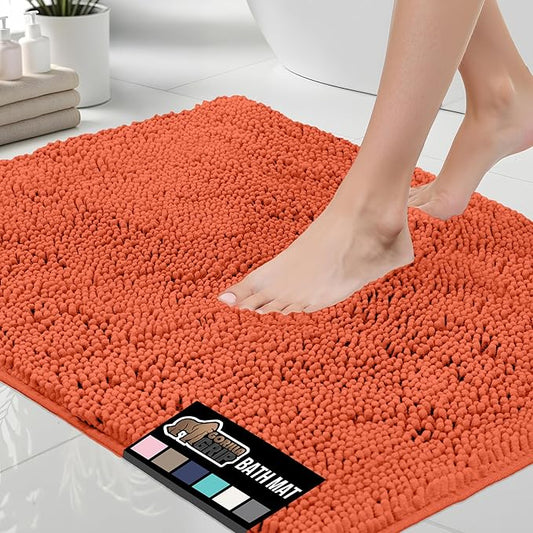 GORILLA GRIP Bath Rug Mat, Thick Soft Absorbent Chenille, Quick Dry Microfiber Mats, Rubber Backing Washable Shower Floor Rugs, US Designed Bathroom Bathmat Home Decor Accessories, 24x17, Coral