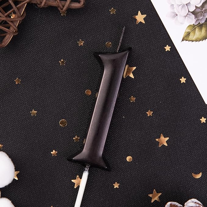 PHD Elegant Black 2.76 Inch 1 Number Birthday Candles, Cake & Party Celebration
