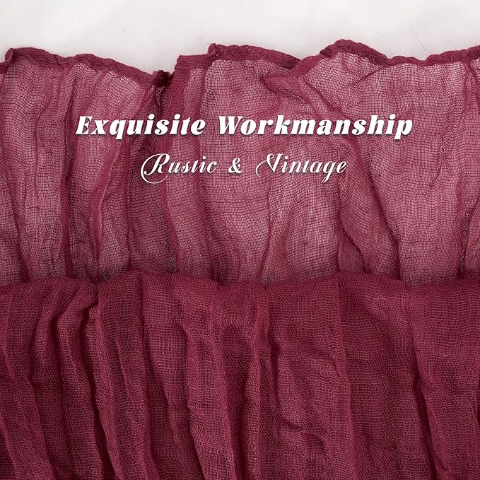 12 Pack 10Ft Burgundy Cheesecloth Table Runner 35 x 120 inch Boho Gauze Cheese Cloth Table Runner Vintage Rustic Sheer Runners for Wedding Bridal Shower Birthday Party Cake Table Decorations
