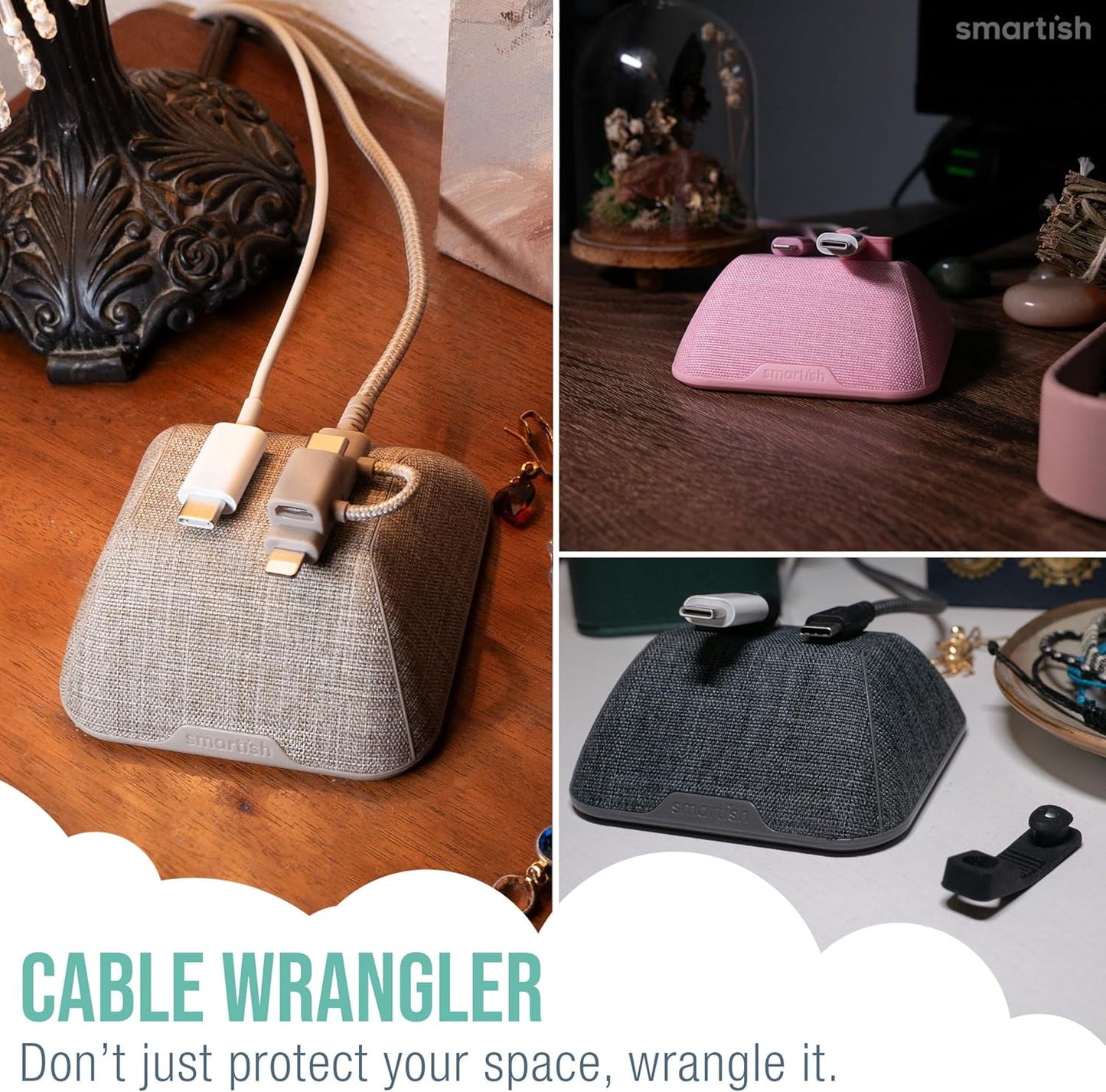Smartish® Magnetic Cord Holder - Cable Wrangler Organizer with Magnet Clips for Charger Management on Desktop, Nightstand, or Side Table for All Cables, USB-C, Lightning Cables - No 2 Pencil Gray