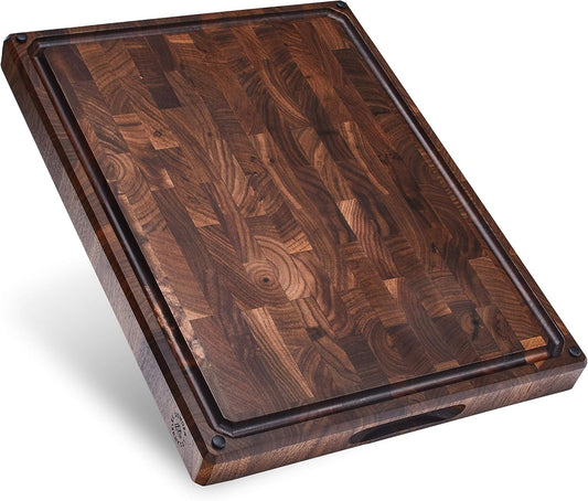 Sonder Los Angeles, Made in USA, Large Thick End Grain Walnut Wood Cutting Board with Non-Slip Feet, Juice Groove, Sorting Compartments for Kitchen 17x13x1.5 in (Gift Box Included)