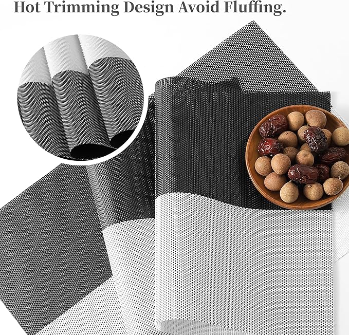 Leetaltree Gray with White Grid Pattern Placemats Set of 4 - Heat Resistant Non-Slip Place mats for Dining Table, Washable Durable PVC Vinyl Woven Table Mats（Grey Grid, 4）