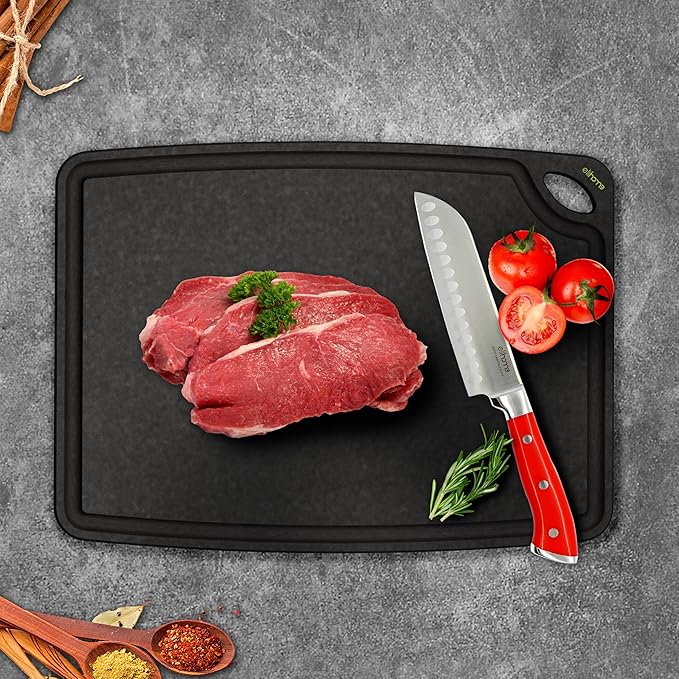 Elihome Classic Series Cutting Board for Kitchen, Natural Wood Fiber Composite, Dishwasher Safe, Eco-Friendly, Juice Grooves, Non-Porous, Reversible, BPA Free, Made in USA, Medium, 13"x 10" Black