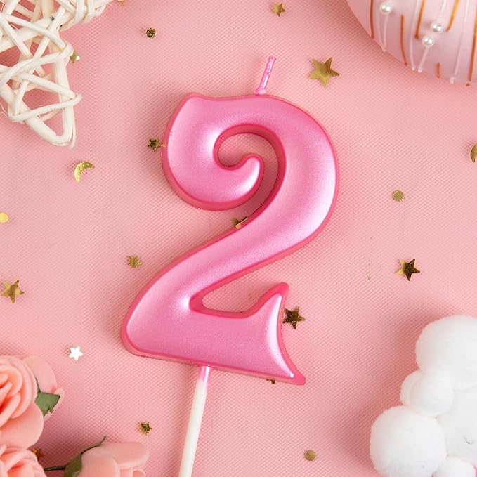 PHD CAKE 2.76 Inch Elegant Pink 2 Number Birthday Candles, Pink Number Candles, Cake Number Candles, Party Celebration