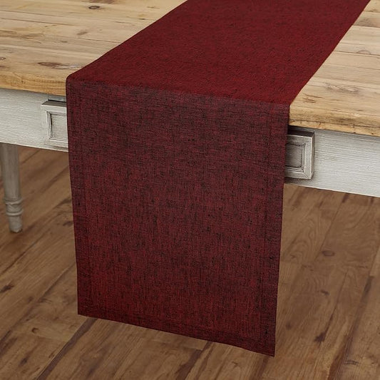 Solino Home Linen Table Runner 72 Inches Long - Athena, 100% Pure Linen Red Garnet Dining Table Runner 14 x 72 Inch for Christmas, Holiday, Winter, New Year