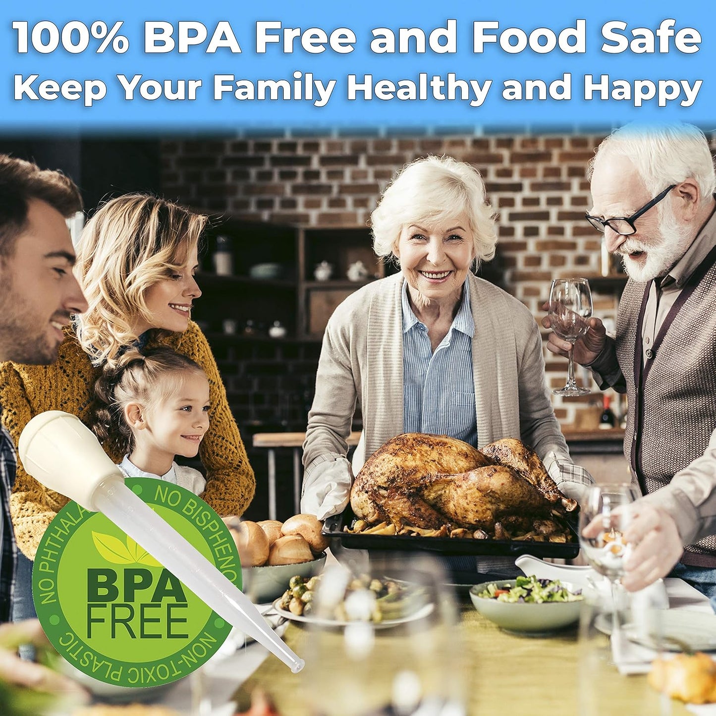 BPA Free, Pro Grade Turkey Baster 2 Pack. Extra Large 11 Inch Bulb Basters with Measuring Lines Perfect for Cooking Juicy, Tender Meat. Best Plastic Suction Basting Syringe, Kitchen Tools and Supplies