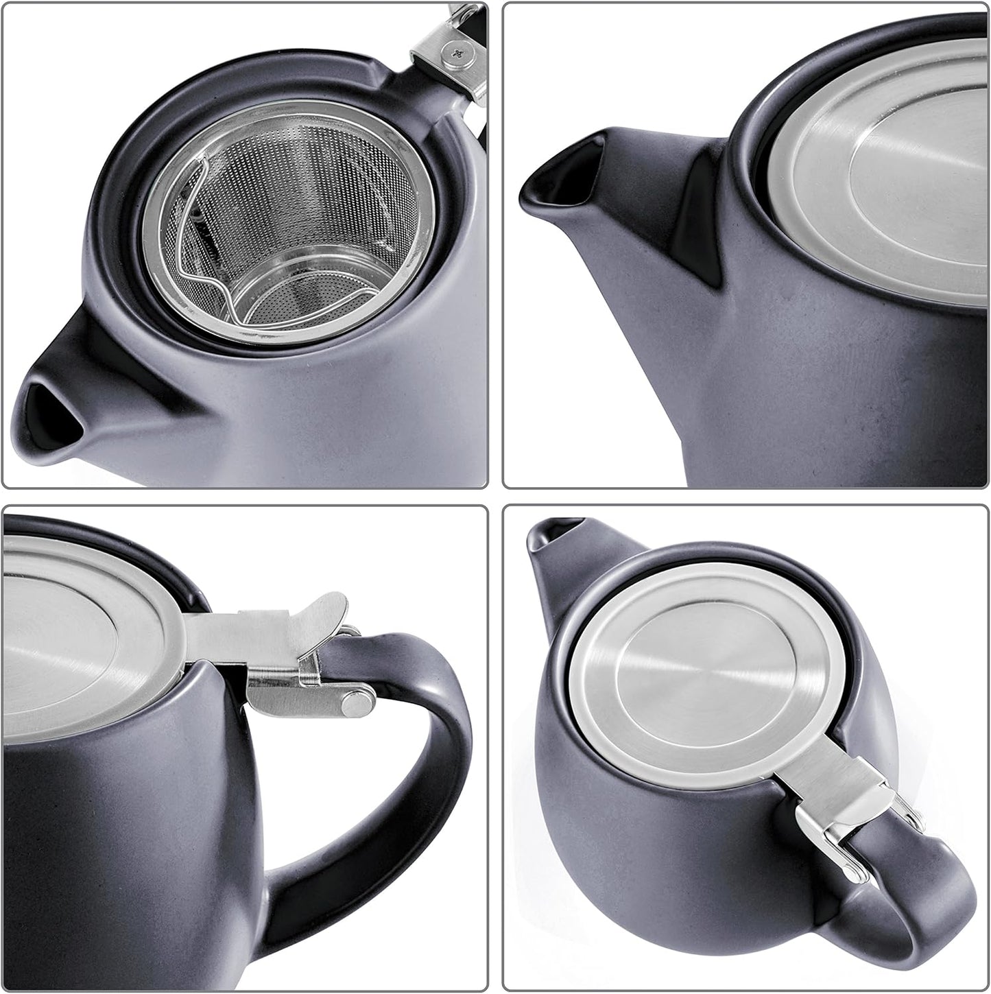 Tealyra - Pluto Porcelain Small Teapot Black - 18.2-ounce (1-2 cups) - Matte Finish - Stainless Steel Lid and Extra-Fine Infuser To Brew Loose Leaf Tea - 540ml