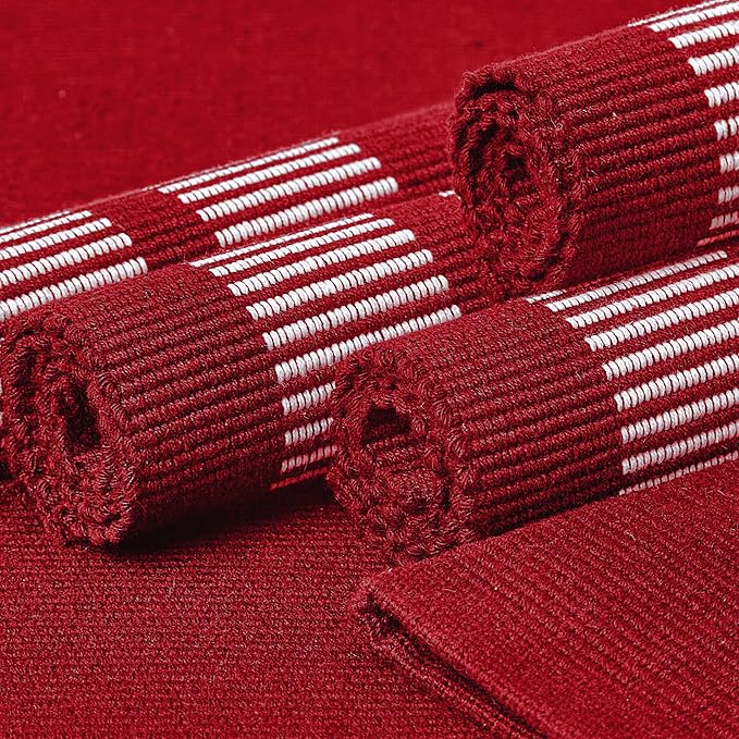 Encasa XO Dining Placemat Set of 6 | Solid Ladder Red Color | Fine Ribbed Cotton Table mat | Size 18x13 in |for Dining Table Fall Decoration, Holiday & Christmas Festivals - Machine Washable