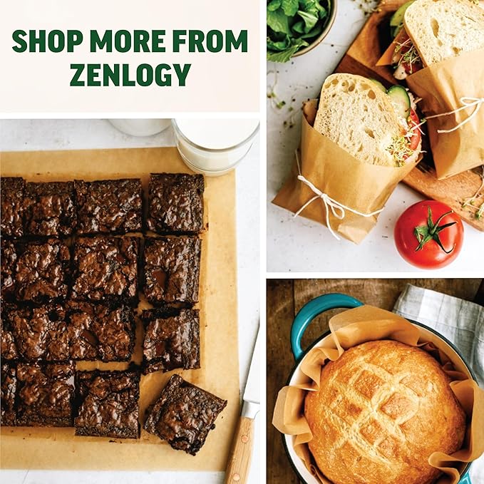 Zenlogy 10 Inch Parchment Paper Rounds (100 Sheets) - Unbleached, Pre-cut, High Heat, Round Liners - Fits 10 inch Round Cake Pans, Pizza Pans, and Air Fryer