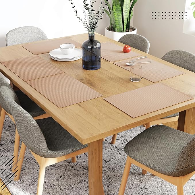 Encasa XO Dining Placemat Set of 6 | Solid Solid Beige Color | Fine Ribbed Cotton Table mat | Size 19x13 in |for Dining Table Fall Decoration, Holiday & Christmas Festivals - Machine Washable