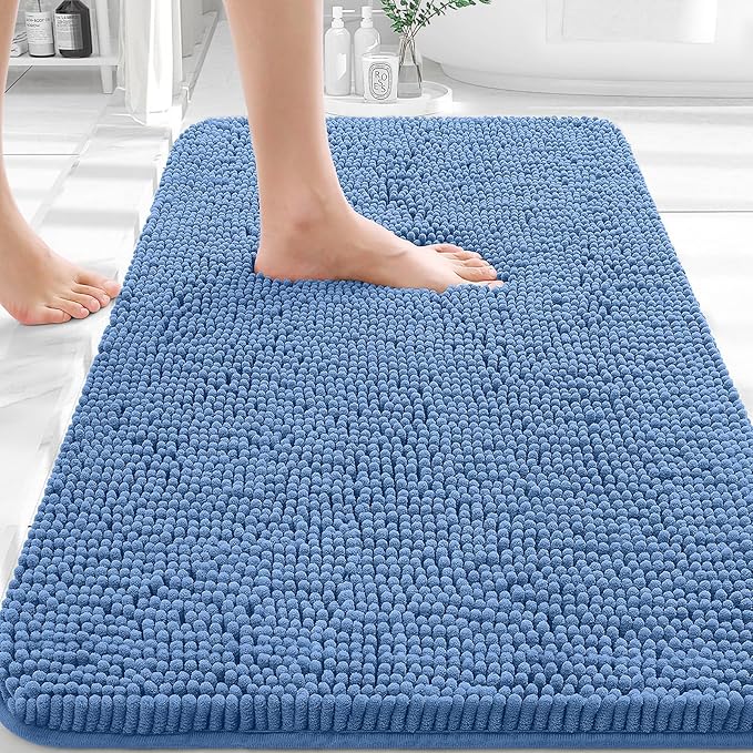 OLANLY Bathroom Rugs 36x24, Extra Soft Absorbent Chenille Bath Rugs, Rubber Backing Quick Dry, Machine Washable Bath Mats for Bathroom Floor, Tub and Shower, Home Decor Accessories, Cornflower Blue