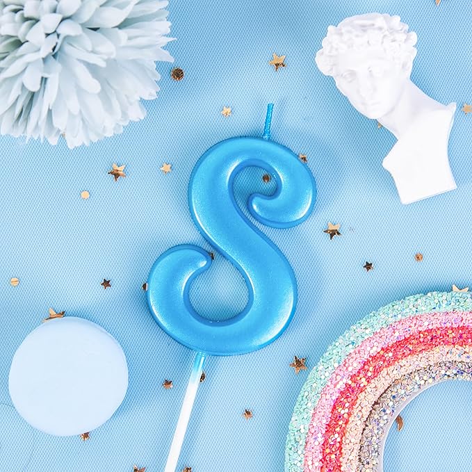 PHD CAKE 2.76 Inch Elegant Blue 8 Number Birthday Candles, Blue Number Candles, Cake Number Candles, Party Celebration