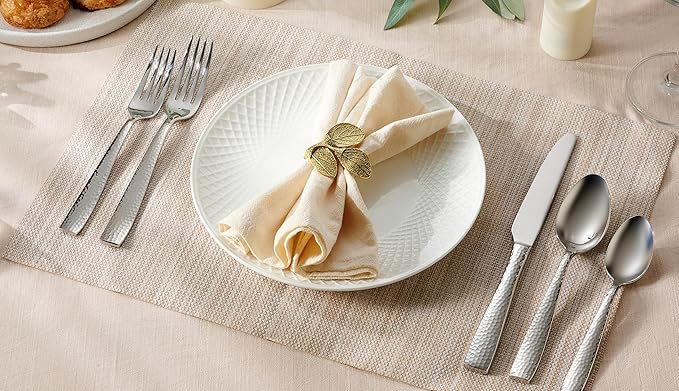 Hudson Essentials 89-Piece Hammered 18/10 Stainless Steel Silverware Cutlery Set with Serving Set, Flatware Service for 12