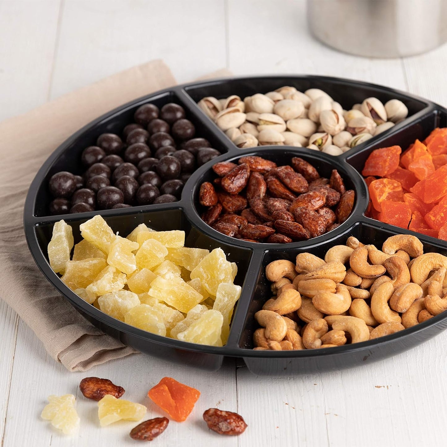 Plasticpro 6 Sectional Round Plastic Serving Tray/Platter (4, Black)
