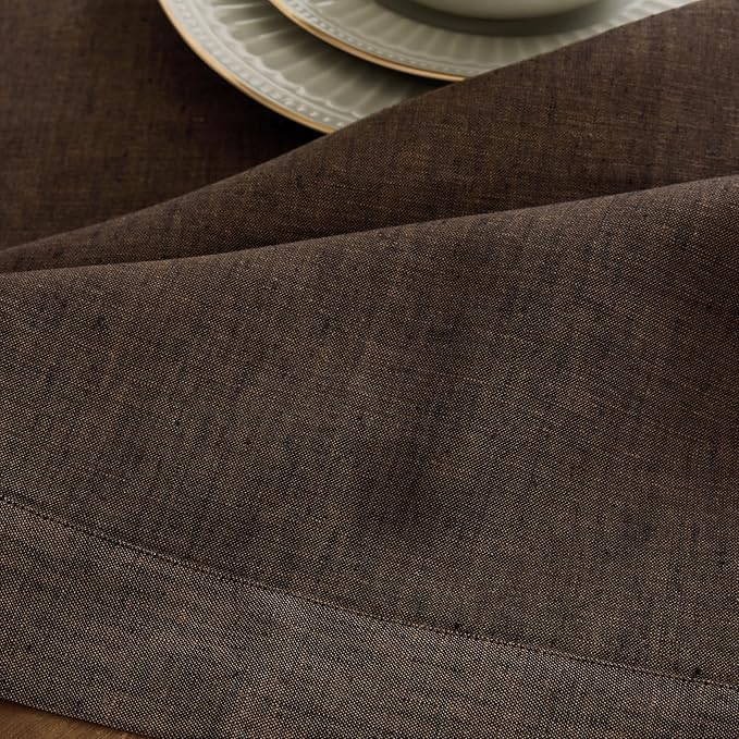 Solino Home Linen Chambray Brown Table Runner 156 Inches Long - Athena, 100% Pure Linen Dining Table Runner 14 x 156 Inch - Handcrafted and Machine Washable