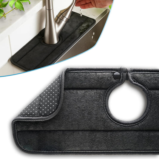 The Original Ternal Sinkmat Drip Catcher & Splash Guard, Faucet Mat for Sinks – Absorbent Microfiber, Machine Washable Counter Protector & Drying Mat for Kitchen, Bathroom or RV [Black, 15in, 1 Pack]