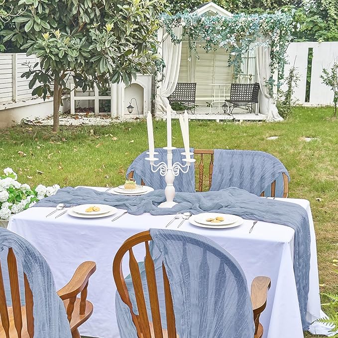 IVAPUPU 2 Pcs Cheesecloth Table Runner - 10ft Dusty Blue Boho Gauze Cheese Cloth Table Runners for Baby Shower Decoration Wedding Party Summer Garden Farmhouse