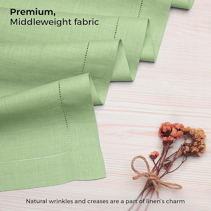 D'Moksha Homes Linen Sage Green Table Runner 132 Inches Long - 100% Pure Linen Extra Long Table Runner 14 x 132 Inch for Winter, Christmas, Holiday, New Year - Classic Hemstitch