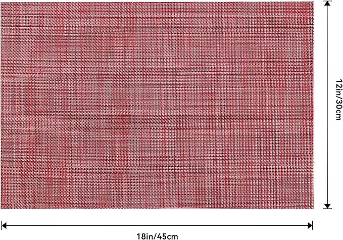 Christmas Red Placemats Set of 8 - Heat Resistant Non-Slip Place mats for Dining Table, Washable Durable PVC Vinyl Woven Table Mats（Red, 8）