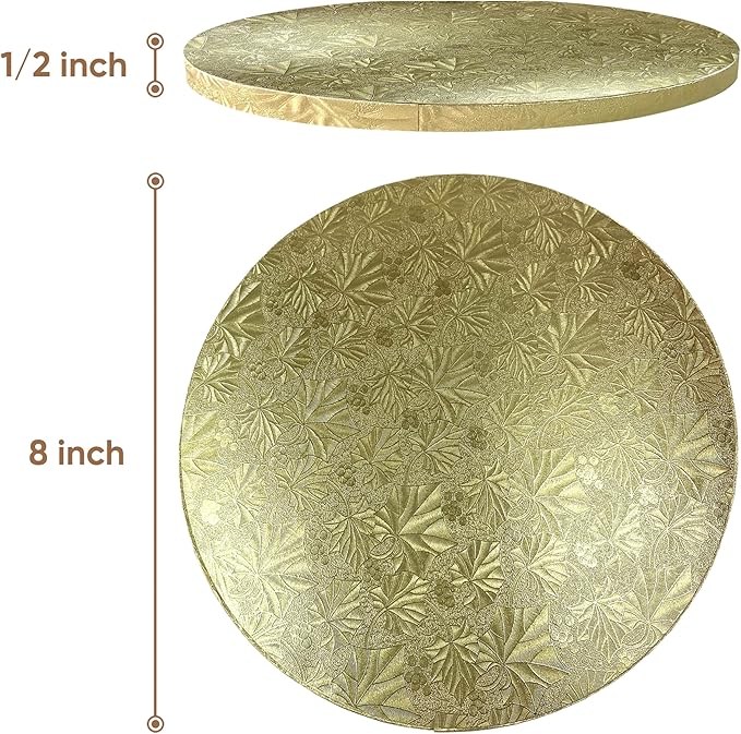 Cakebon Cake Boards - Sturdy 1/2 Inch Thick Drums - 8 Inch Professional Smooth Straight Edges Gold 3-Pack