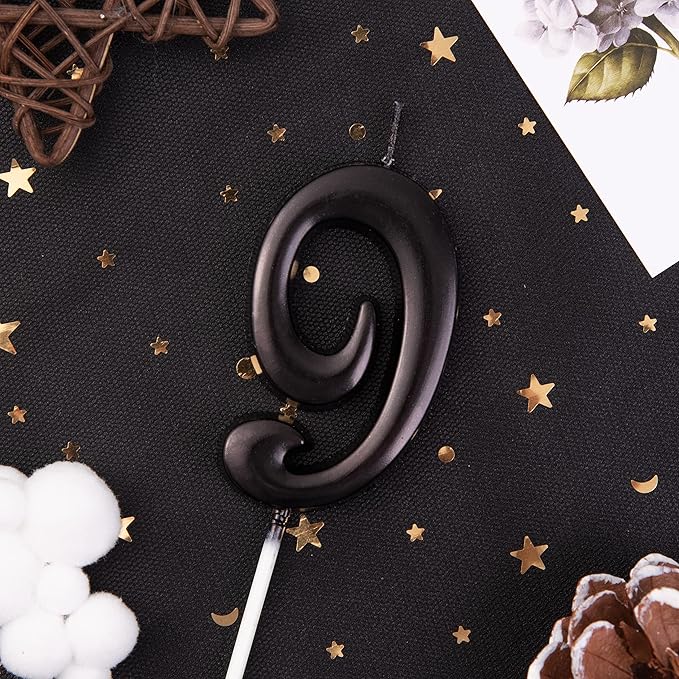 PHD Elegant Black 2.76 Inch 9 Number Birthday Candles for Party Celebration