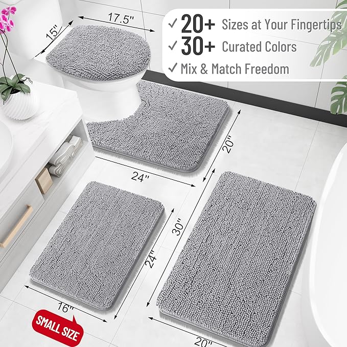 OLANLY Bathroom Rugs 47x17, Extra Soft Absorbent Chenille Bath Rugs, Rubber Backing Quick Dry, Machine Washable Bath Mats for Bathroom Floor, Tub and Shower, Home Decor Accessories, Grey