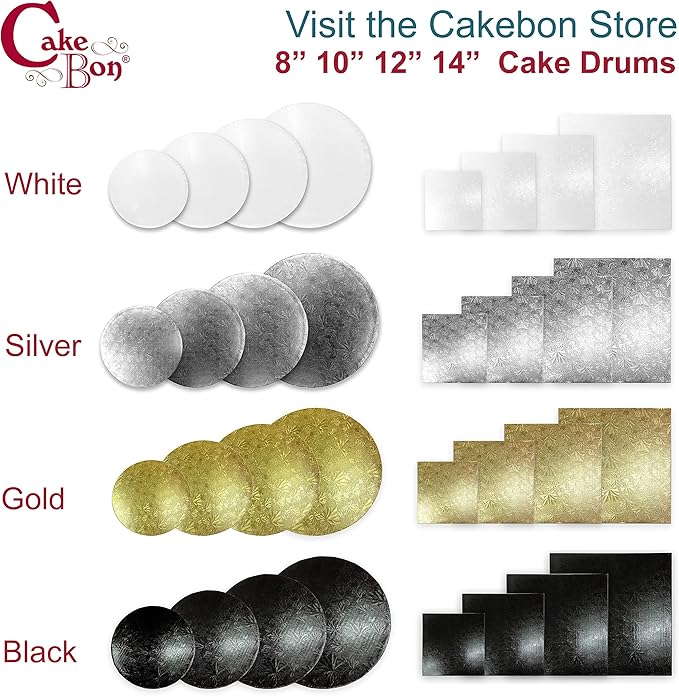Cakebon Cake Boards - Sturdy 1/2 Inch Thick Drums - 12 Inch Professional Smooth Straight Edges Silver 1-Pack