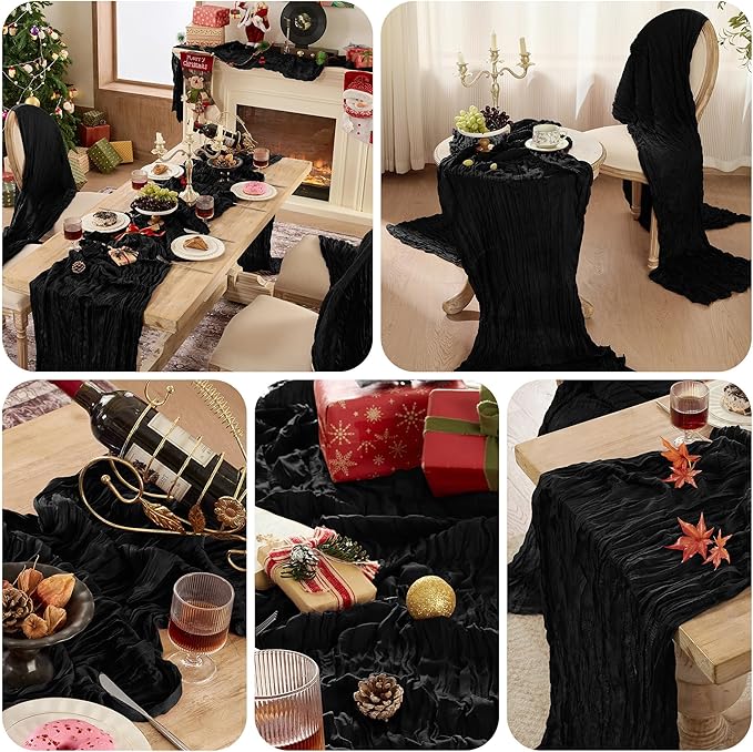 6 Pack Cheesecloth Table Runner 120 Inch Boho Rustic Gauze 10 FT Black Cheese Cloths Table Runners Decorations for Halloween Birthday Party Baby Shower Wedding Holiday Home Decor