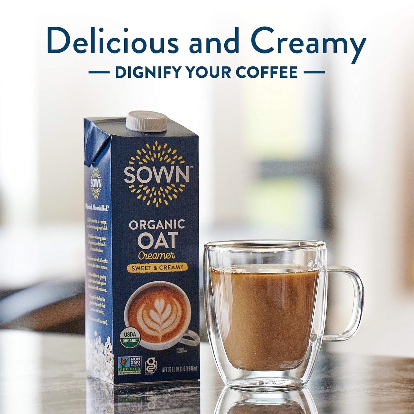SOWN Organic Oat Creamer Sweet & Creamy - Barista Oat Milk Non Dairy Coffee Creamer - Plant Based, Dairy-Free, Vegan, Gluten-Free, Non-GMO, Shelf Stable - 32oz (Pack of 6)