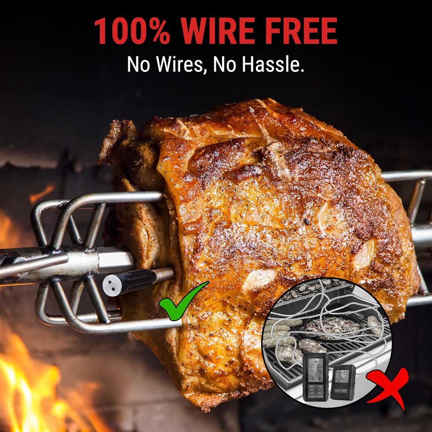 ThermoPro TempSpike 500 ft Wireless Meat Thermometer Digital, Bluetooth Meat Thermometer Wrieless for Beef Lamb Chicken Turkey, Smoker Acccessories for Rotisserie Sous Vide BBQ Oven Air Fryer