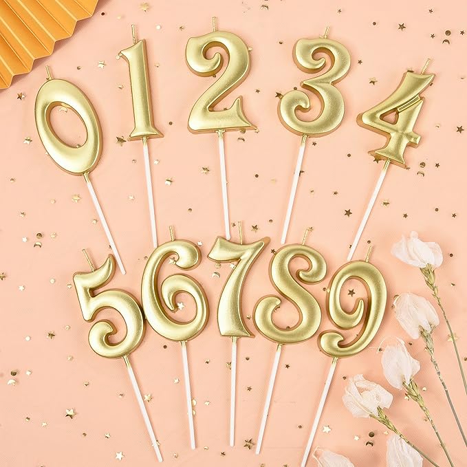 PHD CAKE 2.76 Inch Elegant Gold 9 Number Birthday Candles, Gold Number Candles, Cake Number Candles, Party Celebration
