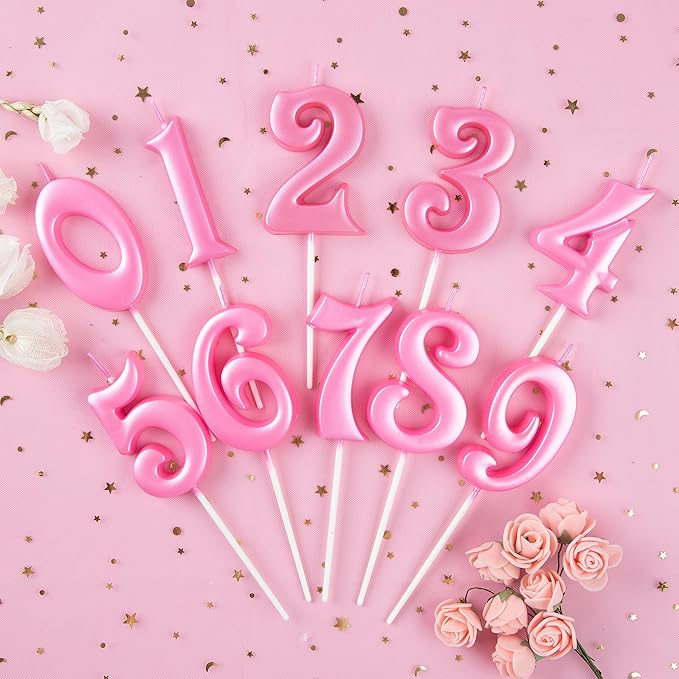 PHD CAKE 2.76 Inch Elegant Pink 8 Number Birthday Candles, Pink Number Candles, Cake Number Candles, Party Celebration
