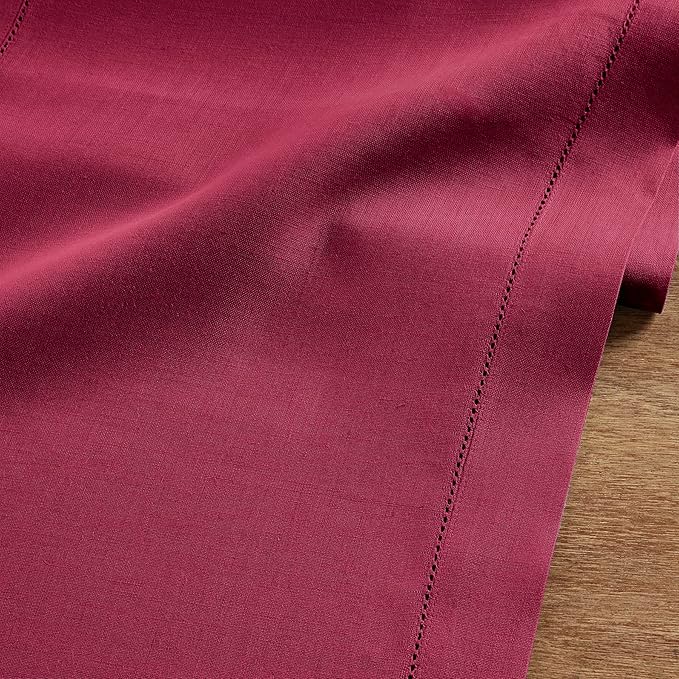 Solino Home Linen Beet Table Runner 90 Inches Long - 100% Pure Linen Hemstitch 14 x 90 Inch Table Runner for Dining, Christmas, Holiday, Winter, New Year - Classic Hemstitch