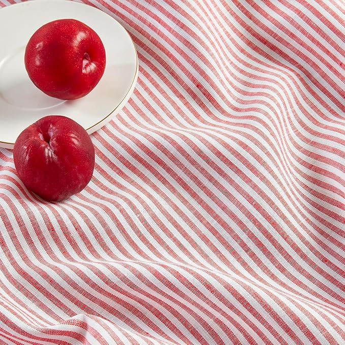 Solino Home Linen Striped Table Runner 108 Inches Long - Narrow Stripe 100% Pure Linen Red and White Dining Table Runner 14 x 108 Inch for Christmas, Holiday, Winter, New Year