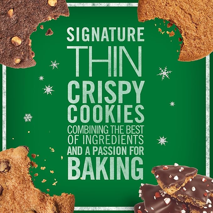 Tate's Bake Shop Holiday Cookies Variety Pack, Chocolate Chip, Toffee, and Gingersnap Cookies, plus Peppermint Bark, 4 Bags