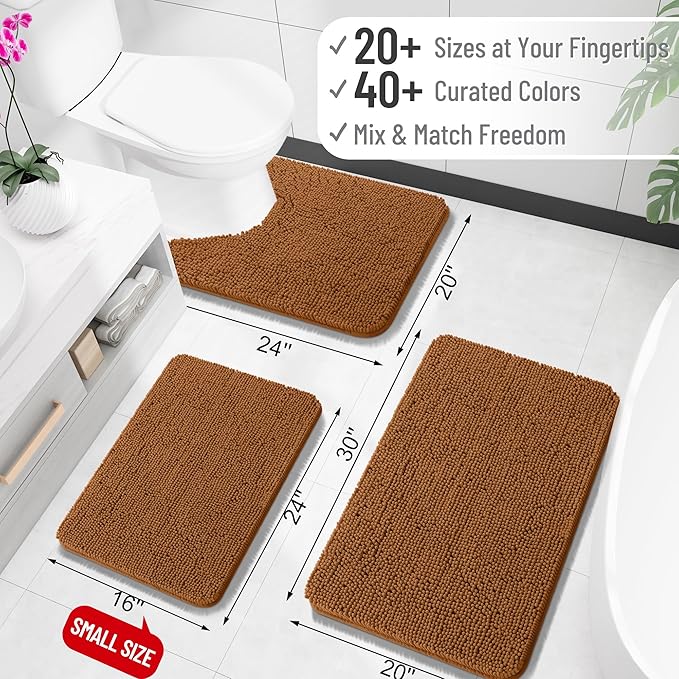 OLANLY Bathroom Rugs 36x24, Extra Soft Absorbent Chenille Bath Rugs, Rubber Backing Quick Dry, Machine Washable Bath Mats for Bathroom Floor, Tub and Shower, Home Decor Accessories, Ochre