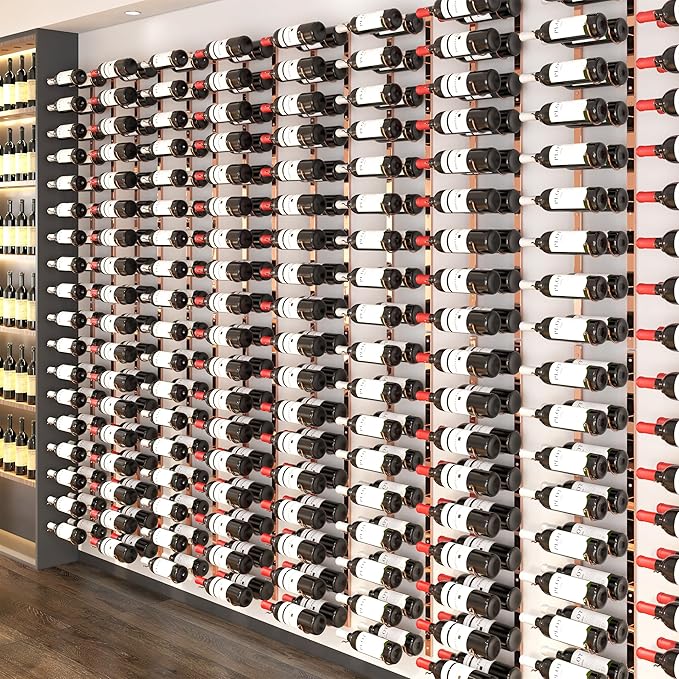 CharaVector Wall Mount Wine Rack (Holds 18 Bottles 1PCS), DIY 1/2 Wall Wine Rack for Wine Bottles, Liquor, Champagne, Rose Gold Metal Wine Bottle Holder for Home and Kitchen Decor
