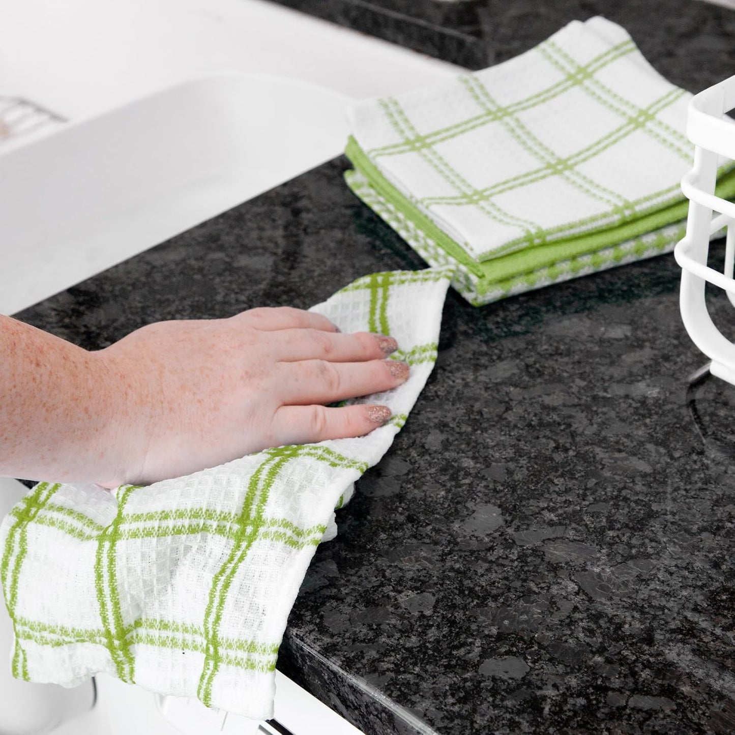 T-fal Premium Waffle Dish Cloths: Highly Absorbent, Super Soft Long Lasting - 100% Cotton, 12"x13" Towel for Cleaning & Drying Dishes, 12-Pack, Green