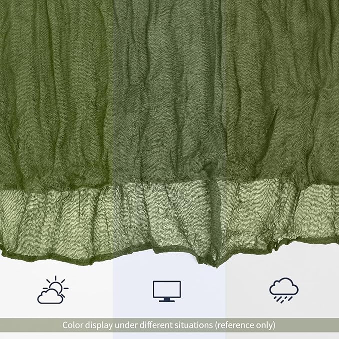 12 Pack Olive Green Table Runner 10Ft Cheesecloth Table Runner Rustic Gauze Table Runners Romantic Long Sheer Fabric Cheese Cloth Table Runners for Wedding Party Bridal Baby Shower