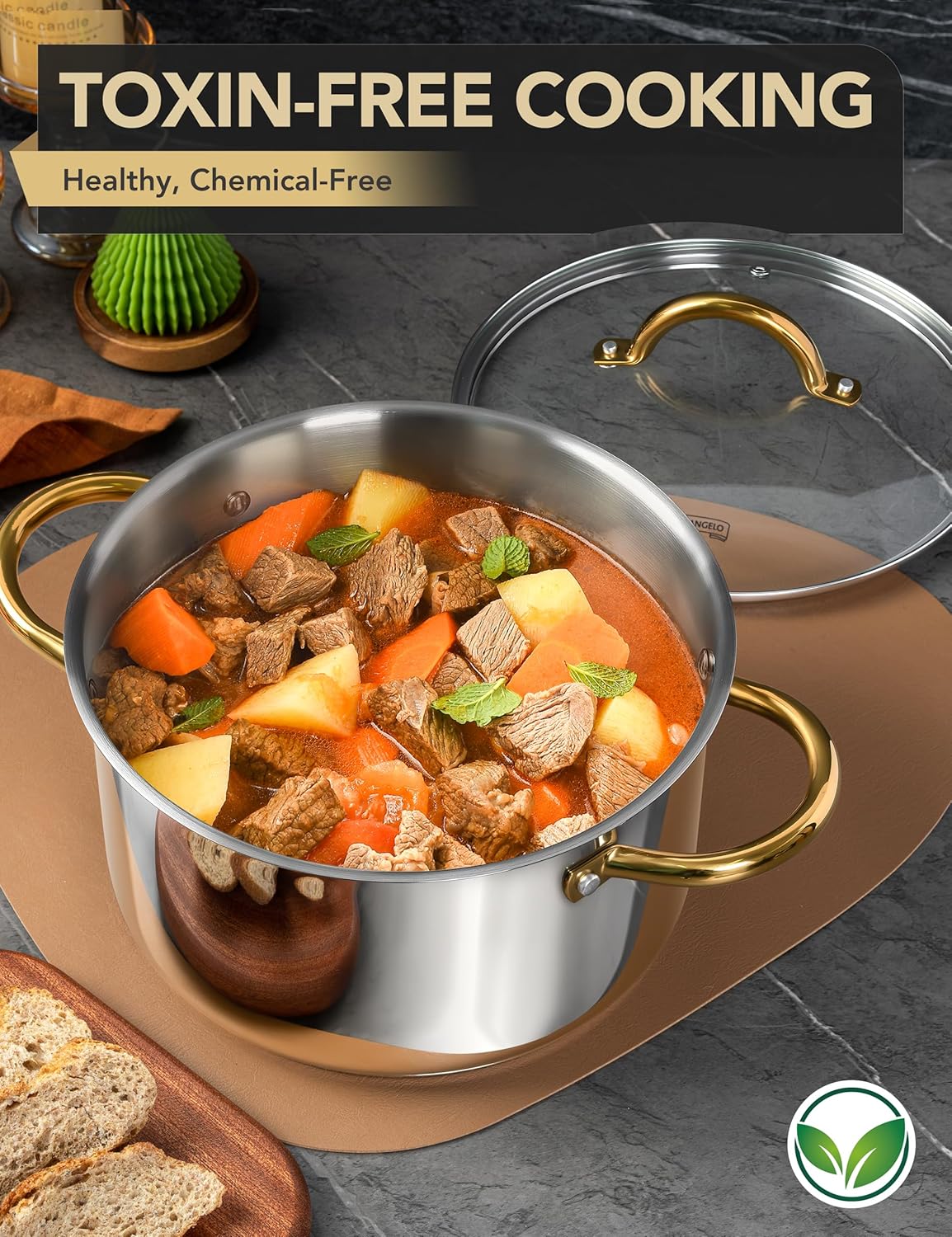 MICHELANGELO Stainless Steel Large Soup Pot With Lid - 10 Quart Stock Pot, Induction Compatible, Oven & Dishwasher Safe