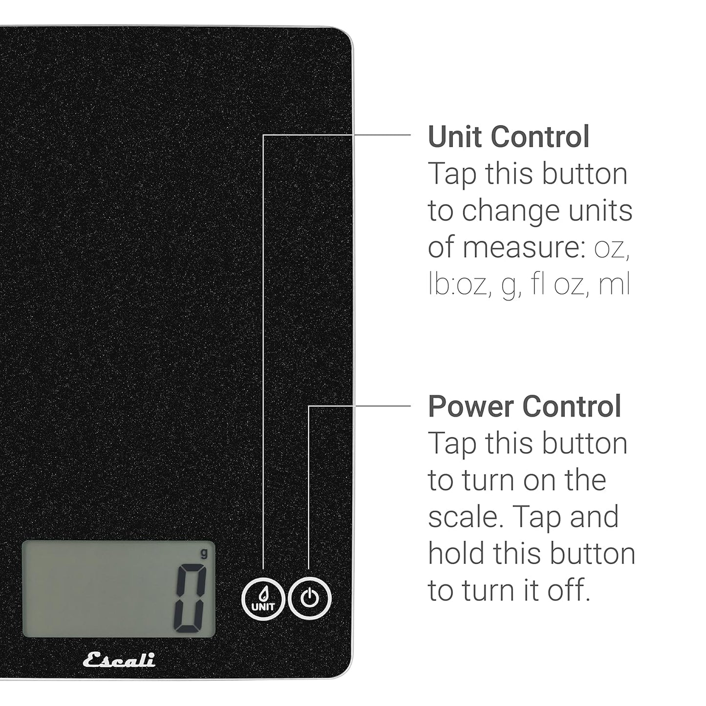 Escali Arti Glass Food Scale Digital Countertop Kitchen, Baking and Cooking Scale with Nutrition and Calorie Counter, 15-Pound Capacity, 9" x 6.5" x .75", Black