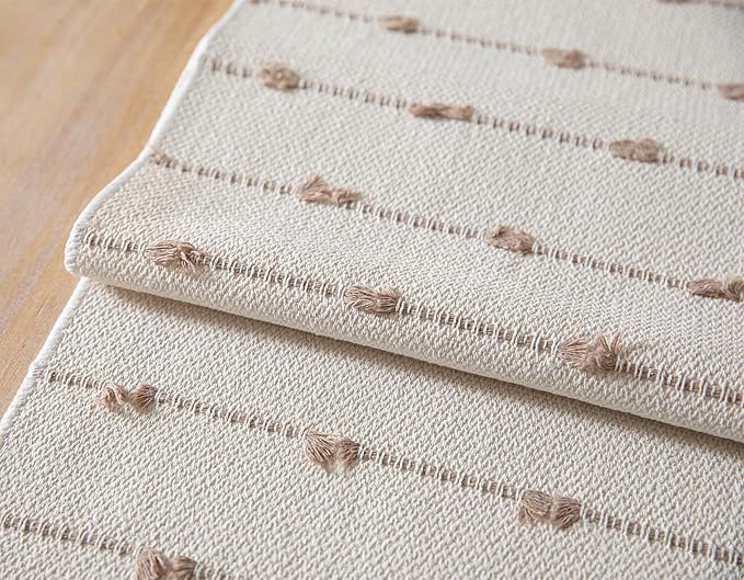 Caflife Boho Table Runner 108 Inchs Long for Modern Farmhouse Room Home Decor, Taupe and Beige Coffee Table Runner, Natural Cotton Woven with Tassels Neutral, for Kitchen Dining Table Decor