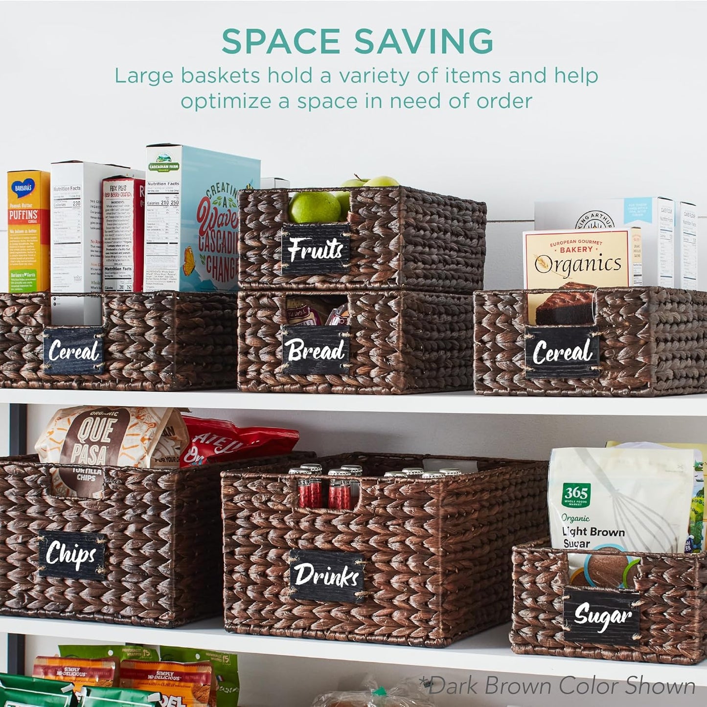 Best Choice Products Set of 4 13x12in Water Hyacinth Pantry Baskets, Woven Organizers w/Chalkboard Label, Chalk Marker - Natural