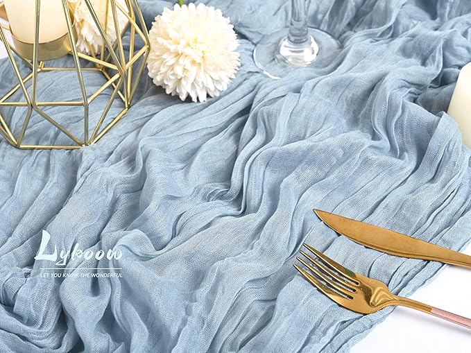 15 Packs Dusty Blue Cheesecloth Table Runner, 13 Ft Grey Blue Rustic Gauze Boho Wedding Table Runner Decoration, Wedding Table Decor Table Cloth for Wedding Party Bridal Shower Table,21.5x157in