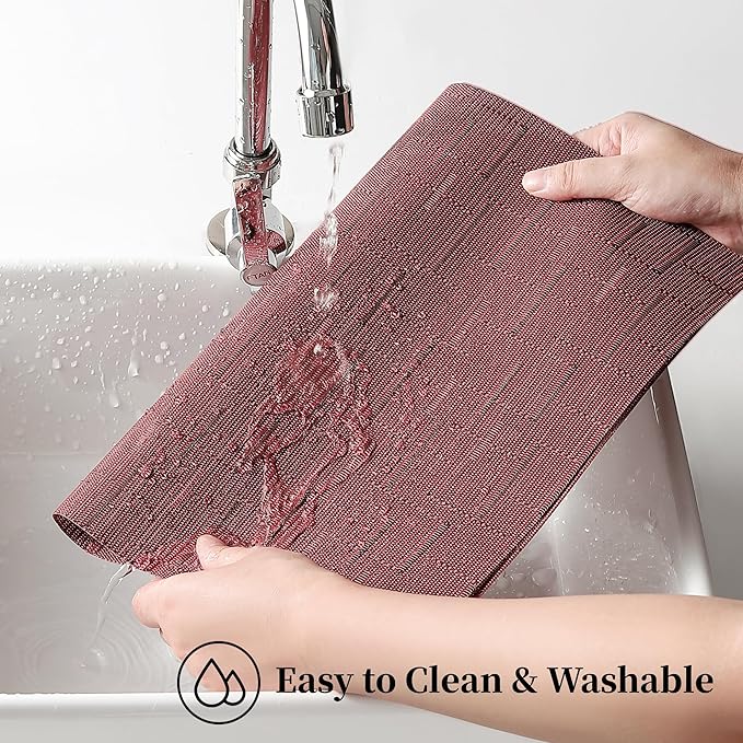 Leetaltree Burgundy Placemats Set of 8 - Heat Resistant Non-Slip Place mats for Dining Table, Washable Durable PVC Vinyl Woven Table Mats（Burgundy, 8）