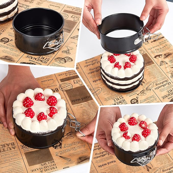 Sunnyray 8 Pcs 4 Inch Springform Pan for Baking Mini Cheesecake Pans with Removable Bottom Nonstick Leakproof Round Cake Mold Spring Form Molds for Mini Cheesecake Pizza and Quiches (Black)