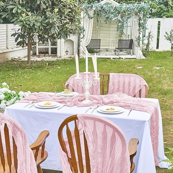 IVAPUPU 6 Pcs Cheesecloth Table Runner - 10ft Pink Boho Gauze Cheese Cloth Table Runners for Baby Shower Decoration Wedding Party Summer Garden Farmhouse