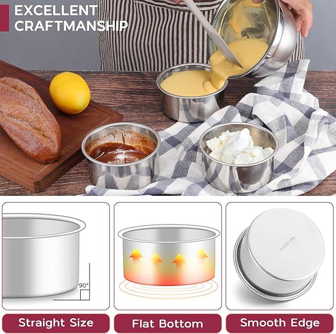 Onader 4 Inch Mini Cake Pan Set of 4, Stainless Steel Round Baking Smash Cake Pan Tin for Birthday Wedding, Small Size & 2 Inch Deep