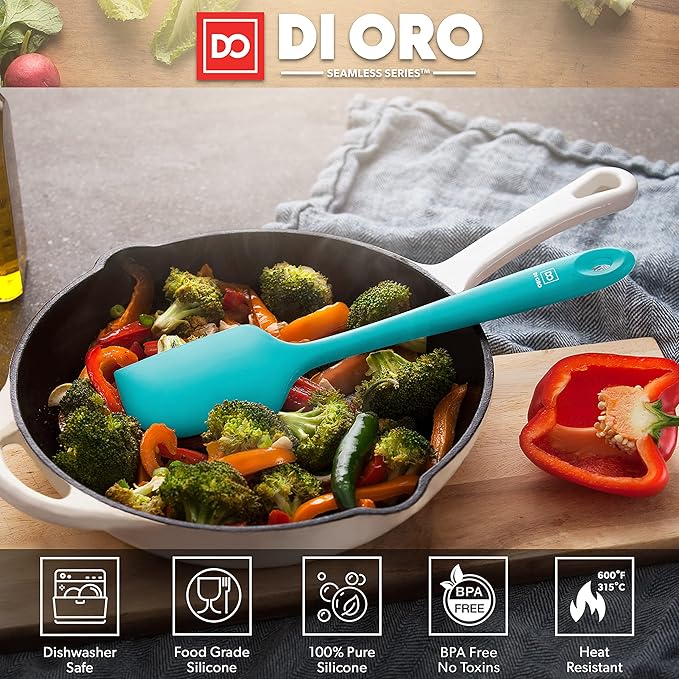 DI ORO Silicone Spatula - 600°F Heat-Resistant Rubber Kitchen Spatula for Baking, Scraping, & Mixing - BPA Free Nonstick Cookware Safe Flexible Utensil for Cooking - Seamless & Dishwasher Safe (Teal)